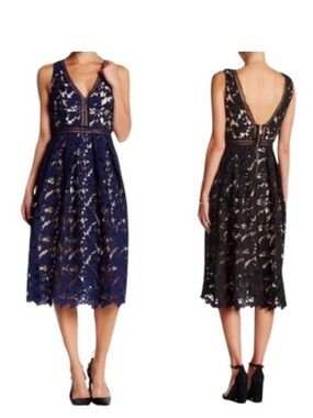 Romeo & Juliet Couture Navy Lace V-Neck Midi Dress NWT